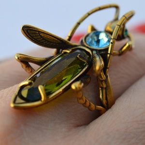 Copper ring with green Swarovski stone